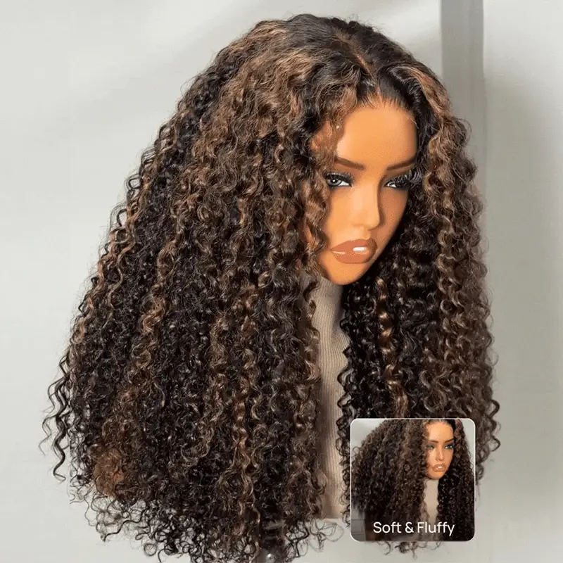 300% Density Burmese Curly Brown Highlight Glueless HD Lace Wig - Image 9