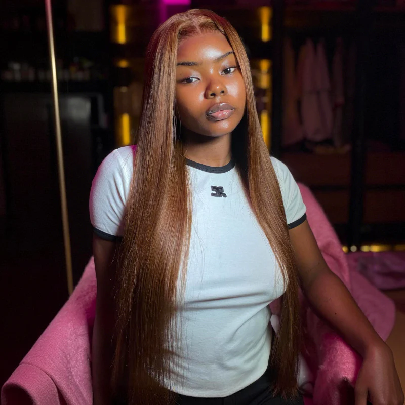 $199=28'' | Pre Everything Straight Ginger Brown 13x6 Lace Frontal Glueless Orange Wigs Put On & Go HD Transparent Lace Wig Flash Sale - Image 3