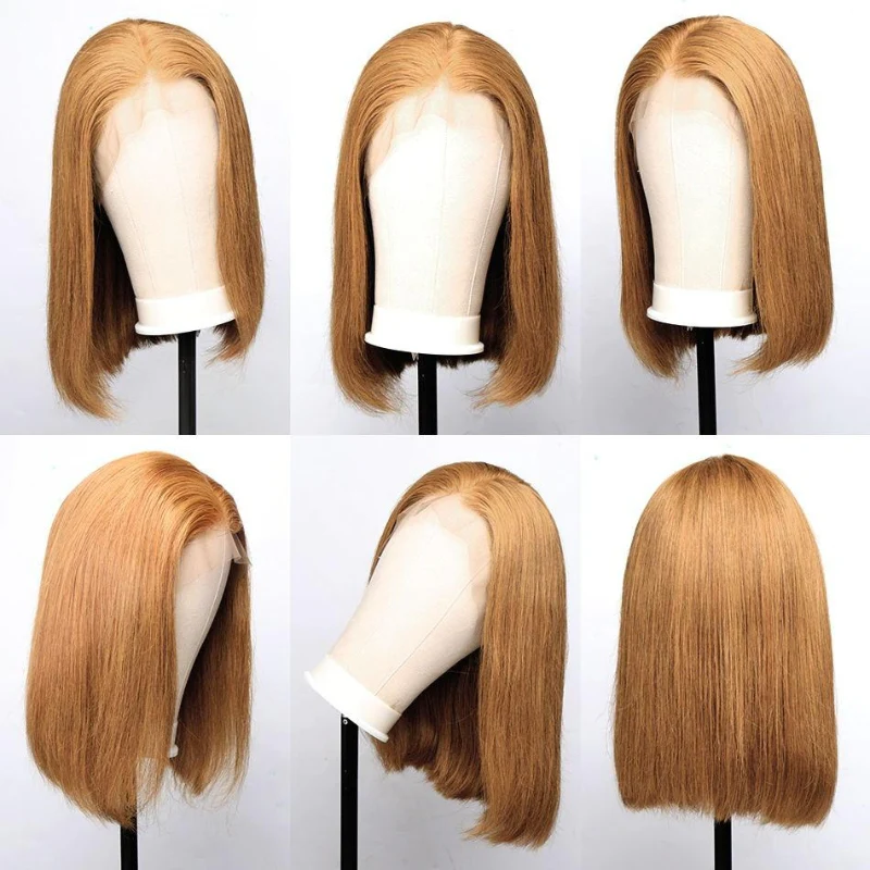 24H Fast Shipping | Honey Blonde Straight Short Bob 13x4 HD Lace Frontal Wig Flash Sale - Image 4