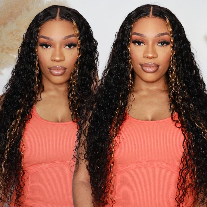24H Fast Shipping Glueless Blonde Highlights on Luxurious Lace Frontal Deep Curly Wave Wig - Clear Transparent Lace Front/Closure Wig- Amanda Hair - Image 3