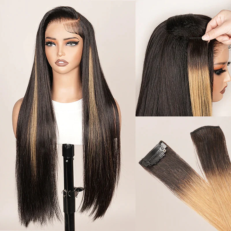 3 Bulk Flash Sale| 20" Ombre Brown Straight 6×4 Lace Closure Wig+20" 7×5 Glueless Lace Side Parting Straight Wig+20" Hair Clip×4pcs - Image 4