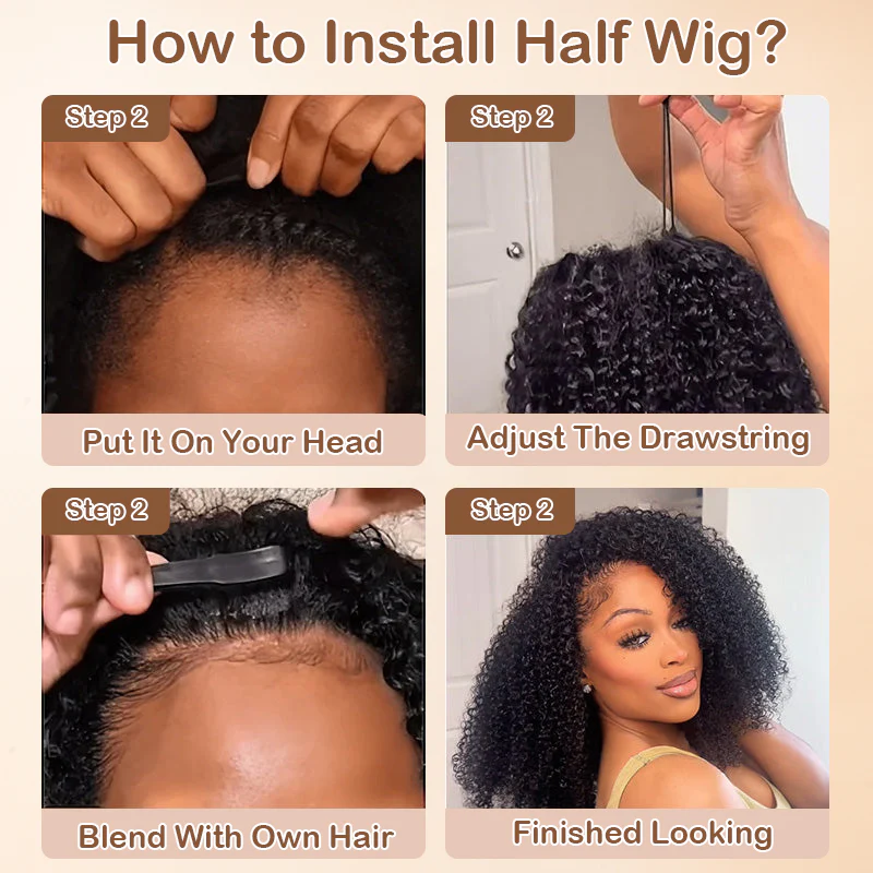 3 In 1 Half Wig Burmese Curly Spiral Curls End Glueless Flexible Fit Drawstring Put On And Go Flash Sale - Amanda Hair - Image 13