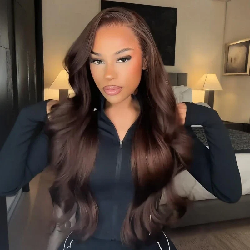 300% Density Dark Brown Straight 13x4 Lace Front Wigs Glueless Invisi Drawstring Human Hair Wigs - Amanda Hair - Image 4