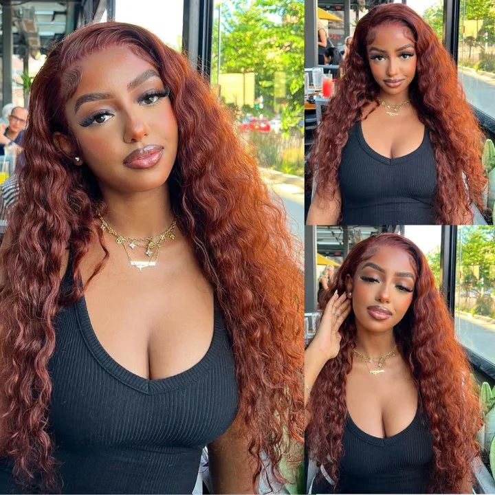 Low to $89 | Reddish Brown Color 13x4 Pre Everything Body Wave / Jerry Curly / Kinky Curly / Water Wave HD Transparent Lace Wigs Flash Sale - Image 3