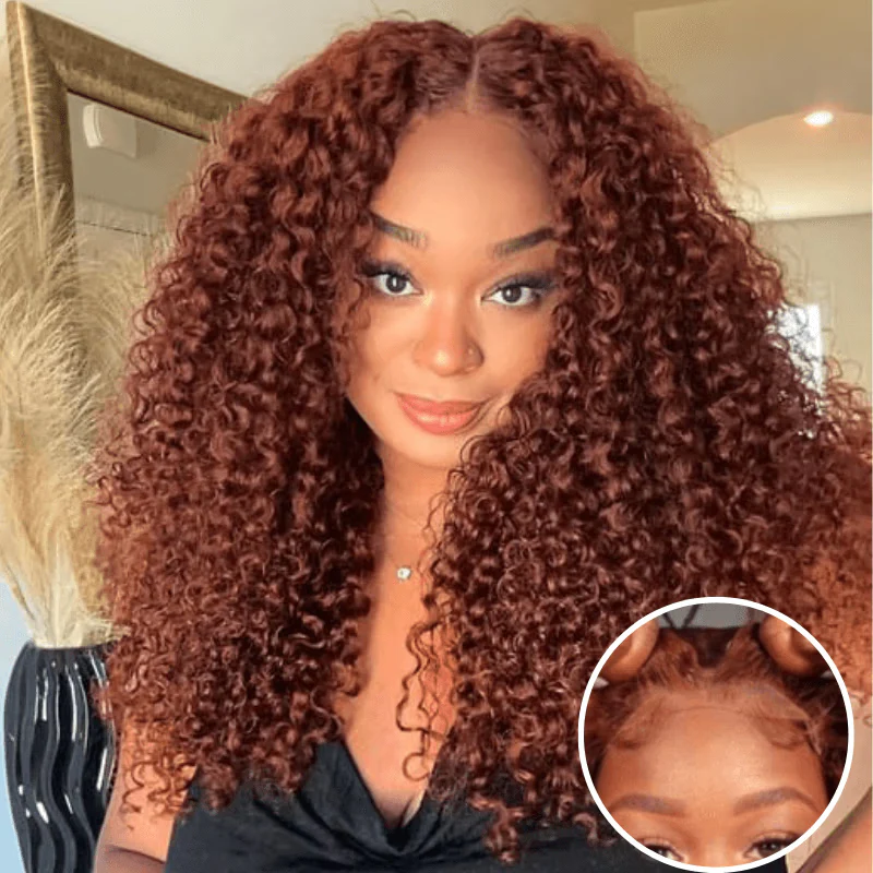 Low to $89 | Reddish Brown Color 13x4 Pre Everything Body Wave / Jerry Curly / Kinky Curly / Water Wave HD Transparent Lace Wigs Flash Sale - Image 5