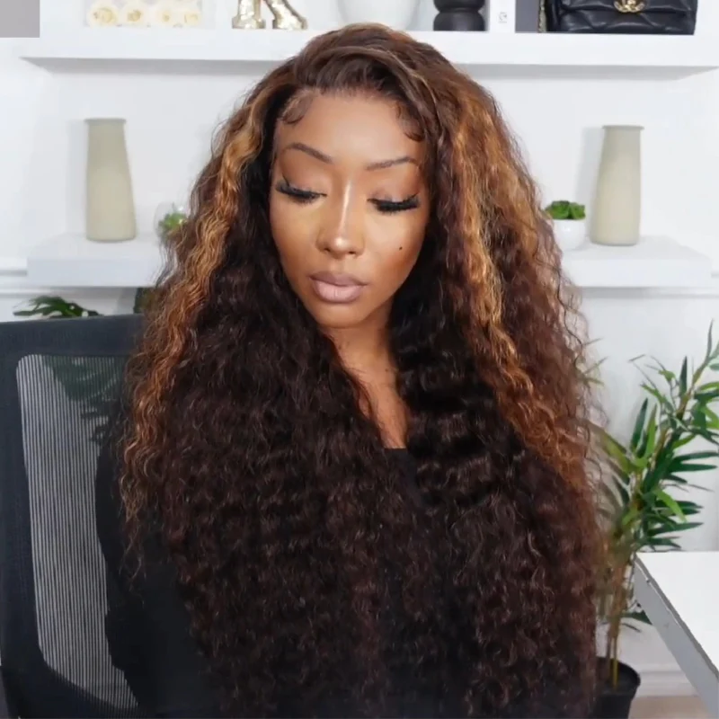 300% Density Bold Bounce Glueless Water Wave Highlight Blonde Color 13x4 HD Transparent Lace Front Wigs-Amanda Hair - Image 3