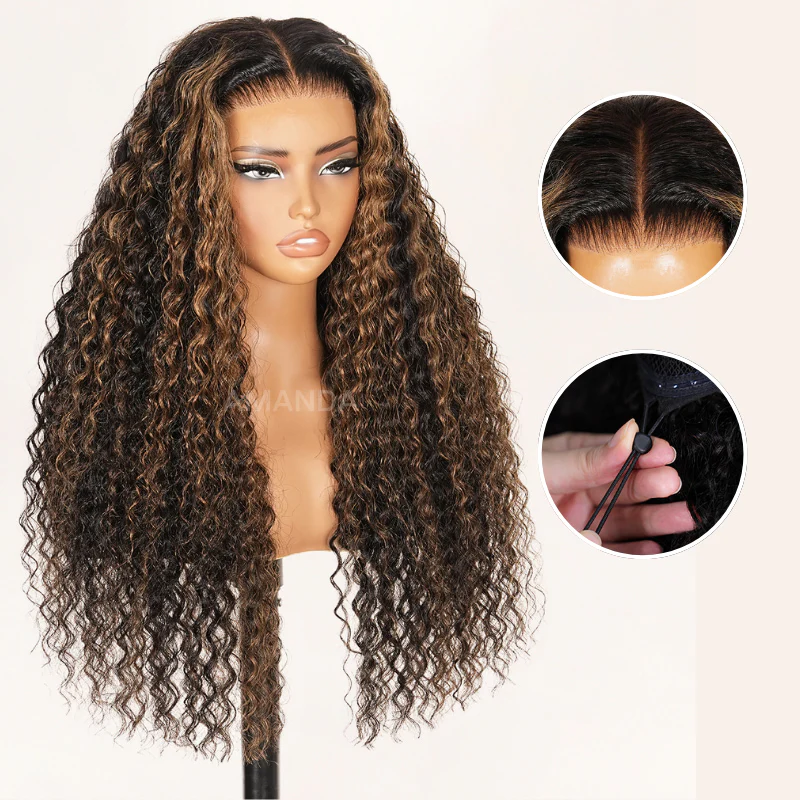 300% Density Burmese Curly Brown Highlight Glueless HD Lace Wig - Image 10