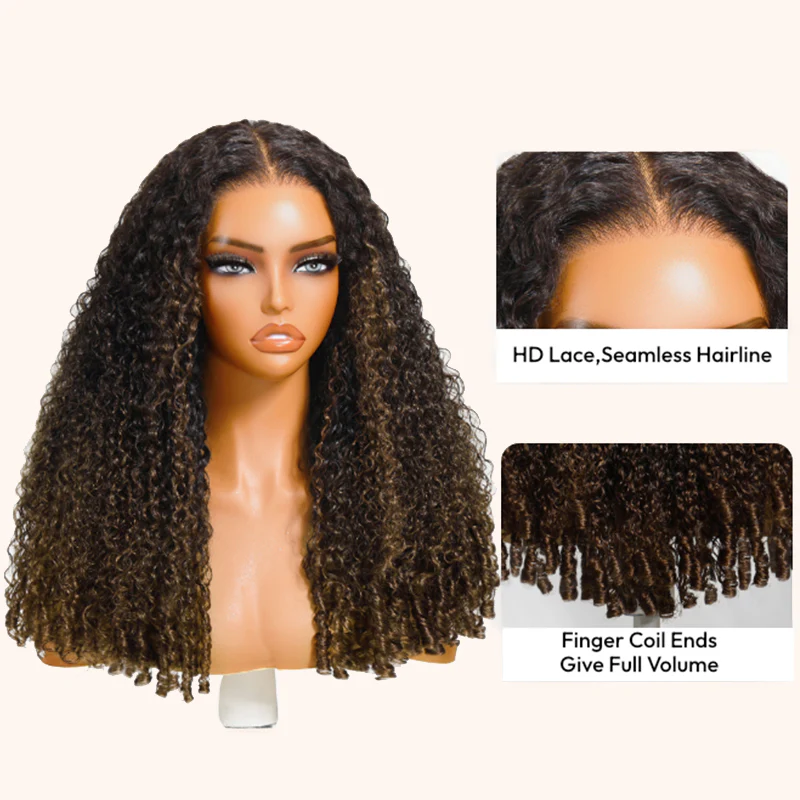 300% Density Burmese Curly Brown Highlight Glueless HD Lace Wig - Image 12