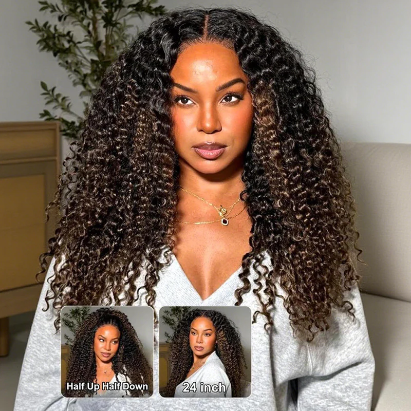 300% Density Burmese Curly Brown Highlight Glueless HD Lace Wig - Image 14