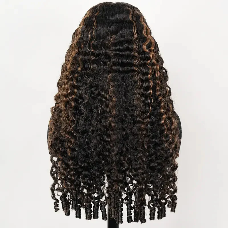 300% Density Burmese Curly Brown Highlight Glueless HD Lace Wig - Image 7