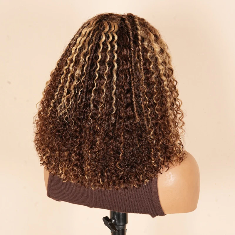 7x5 Glueless Lace Bohemian Curly Honey Blonde Highlight Human Hair Wig - Image 5