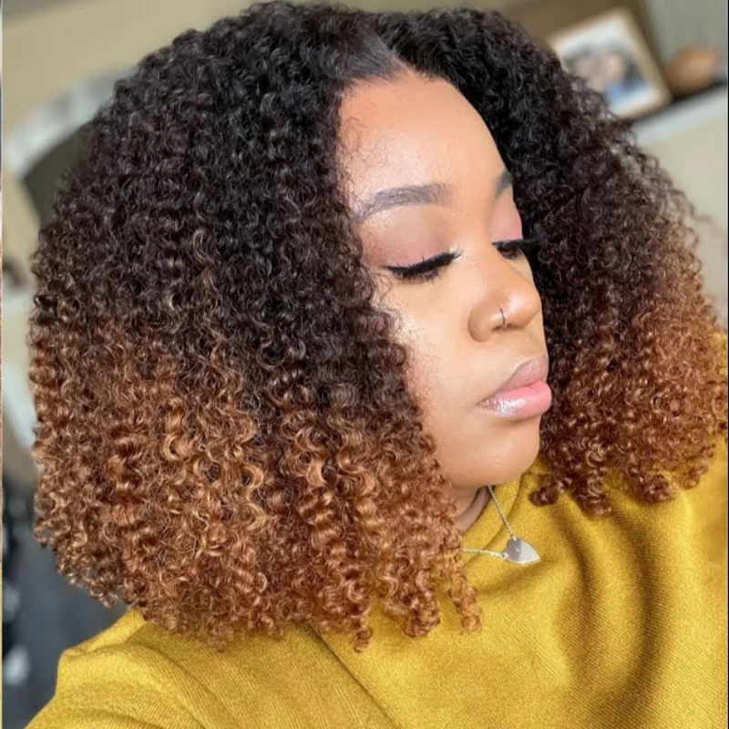 Amanda 300% Density 7x5 HD Glueless Lace Ombre Brown Kinky Curly Wig - Image 5