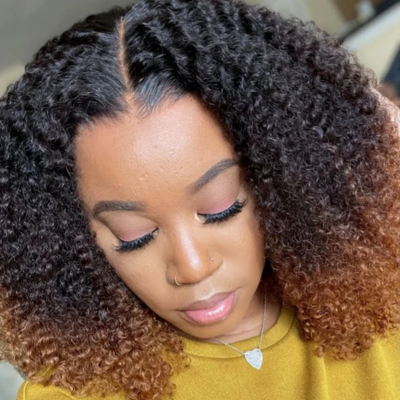 Amanda 300% Density 7x5 HD Glueless Lace Ombre Brown Kinky Curly Wig - Image 6