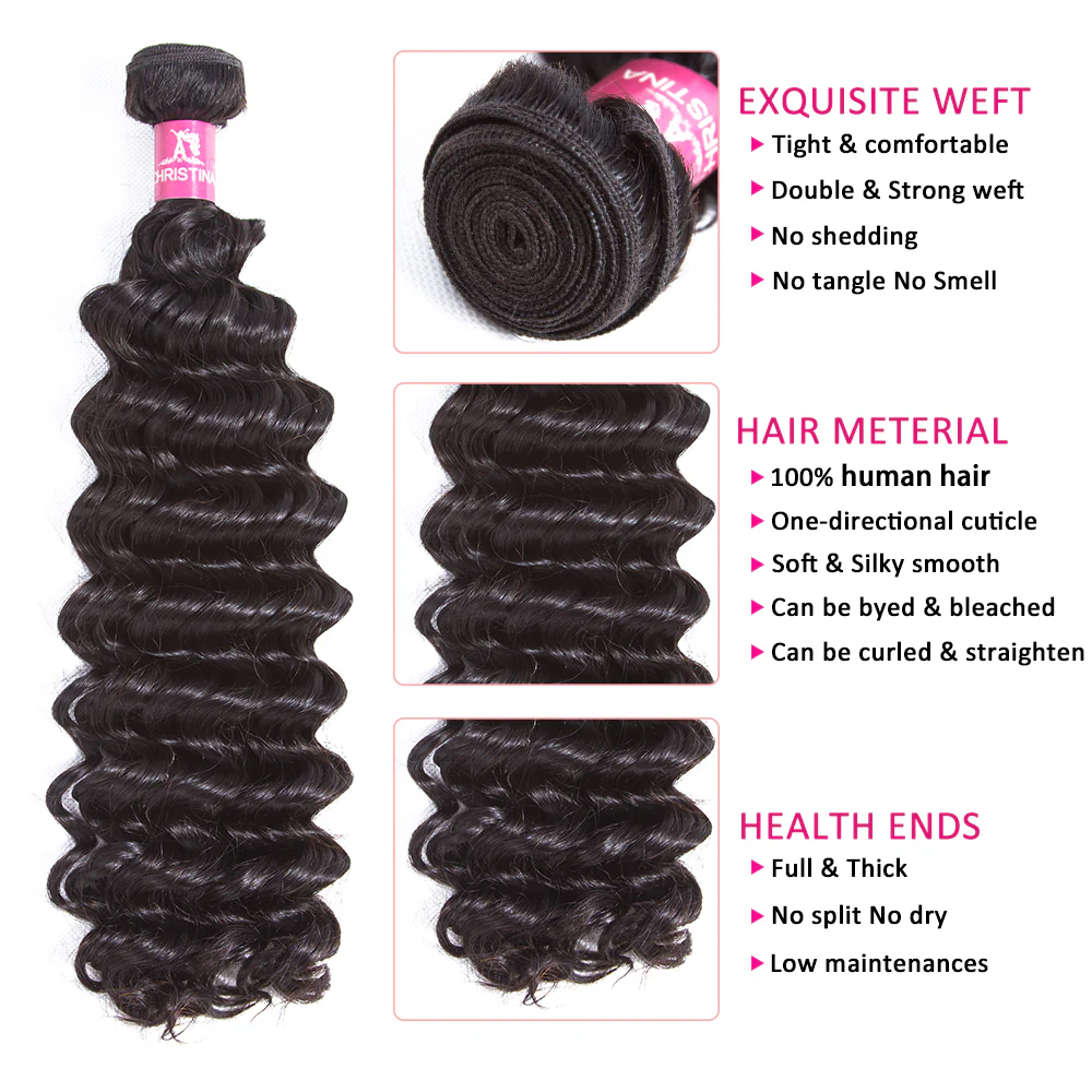 Deep Wave Brazilian Hair 3 Bundles With 4*4 Lace Closure 10A Human Hair Extensions-Amanda Hair - Image 6
