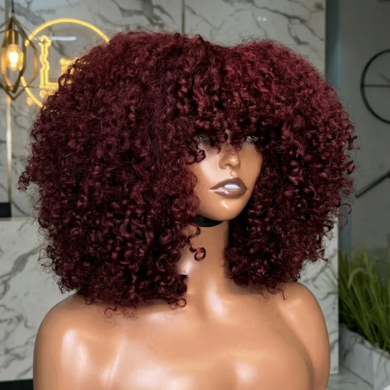 Amanda Double Drawn 300% Density 2×4 Lace Glueless Ombre Brown Curly Wig With Bangs & Drawstring - Image 12