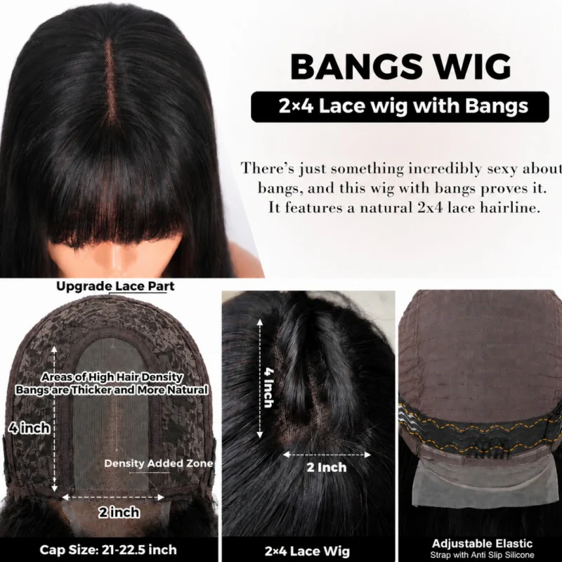 Amanda Double Drawn 300% Density 2×4 Lace Glueless Ombre Brown Curly Wig With Bangs & Drawstring - Image 14