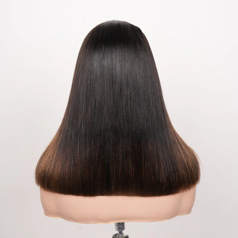 Amanda Hair Glueless Ombre Brown Yaki Straight Human Hair Bob Wig - Image 7