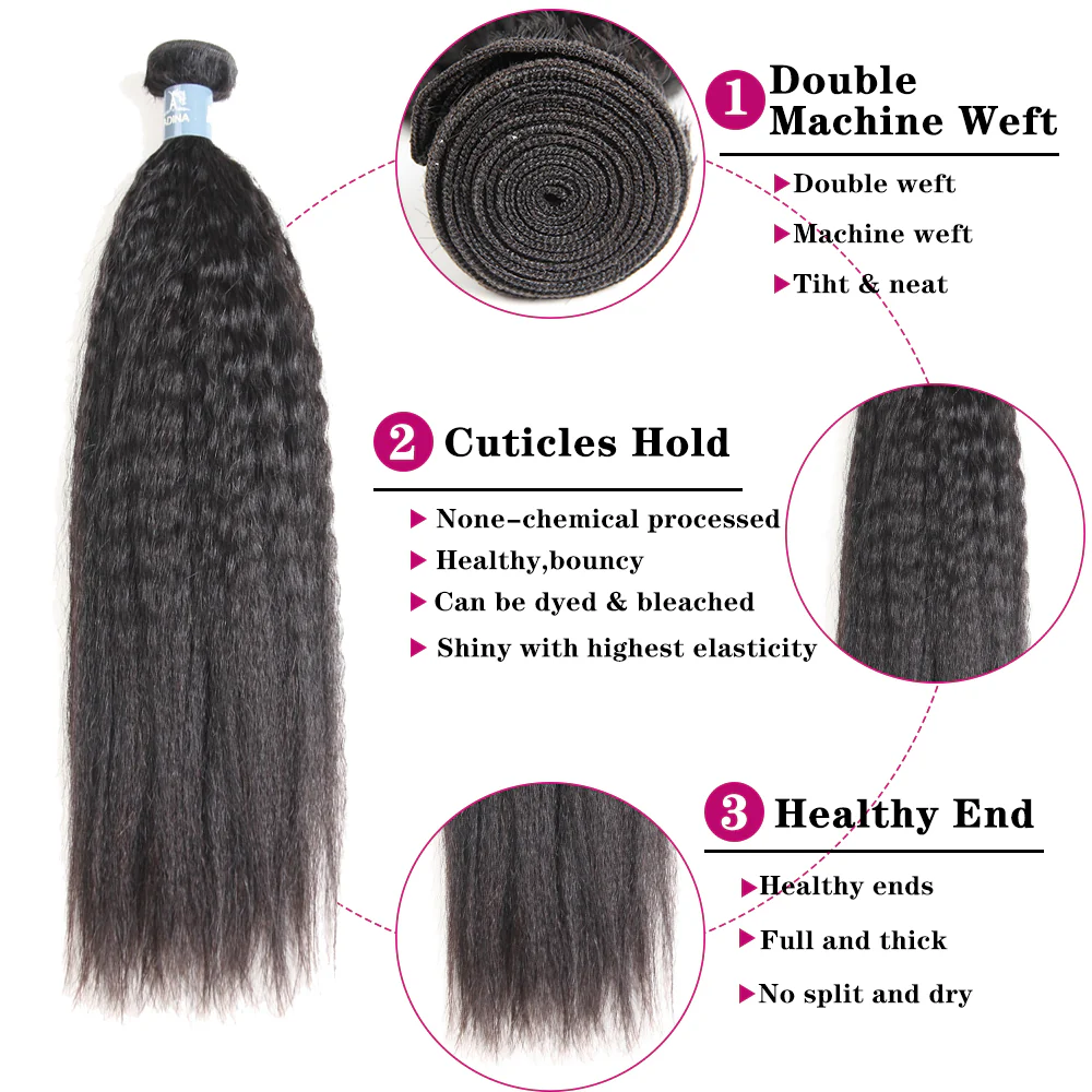 Amanda Indian Hair Kinky Straight 4 Bundles With 4*4 Lace Closure 9A Grade 100% Unprocessed Human Hair Hot Item - Image 10