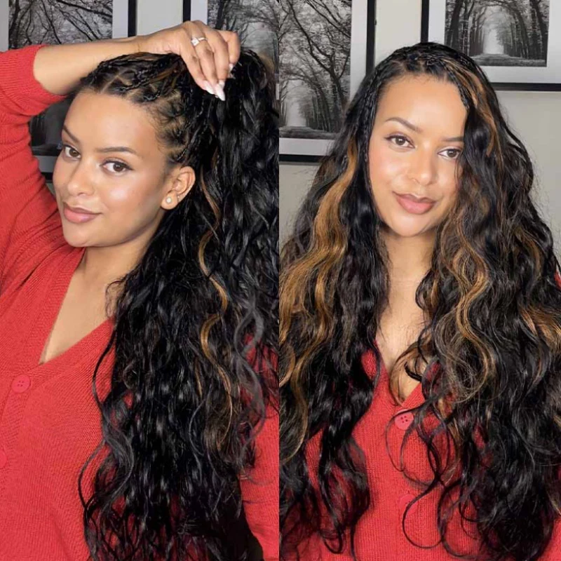 Body Wave Feather Crochet Human Hair for Miracle Knots Boho Braids | Honey Blonde & Brown Highlights - Image 10
