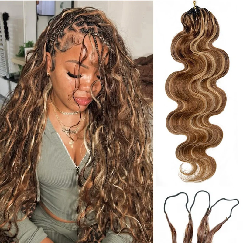 Body Wave Feather Crochet Human Hair for Miracle Knots Boho Braids | Honey Blonde & Brown Highlights - Image 12
