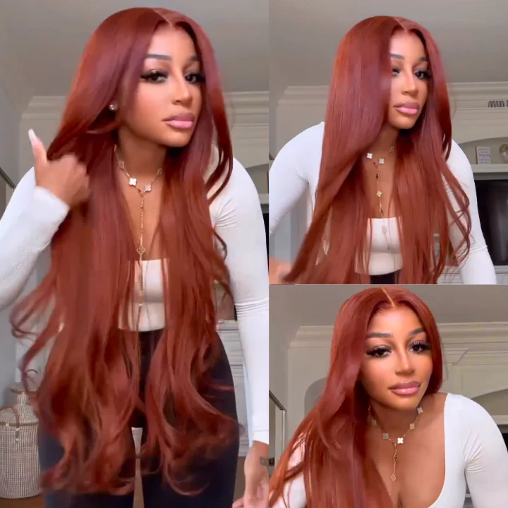 Body Wave Glueless  Reddish Brown  Natural 100% Human Hair Clear Transparent Lace Front Wigs For Women - Amanda Hair