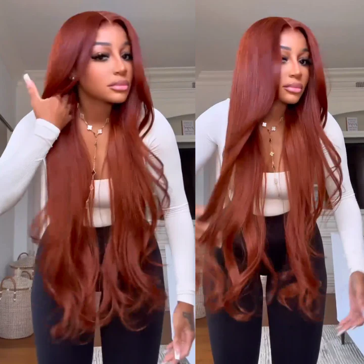 Body Wave Glueless  Reddish Brown  Natural 100% Human Hair Clear Transparent Lace Front Wigs For Women - Amanda Hair - Image 2