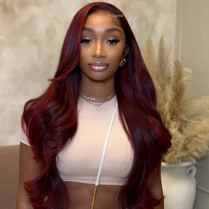Bogo Flash Sale| Glueless 7×5 Loose Wave Lace Wigs with Curtain Bangs + Dark 99J Burgundy Glueless 13x4 Lace Frontal Wig - Image 4