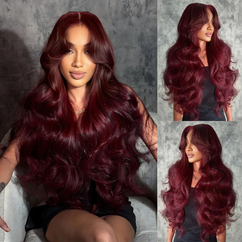 Bogo Flash Sale| Glueless 7×5 Loose Wave Lace Wigs with Curtain Bangs + Dark 99J Burgundy Glueless 13x4 Lace Frontal Wig - Image 6