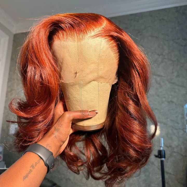 Glueless Thick Fluffy Afro Curly Bob Lace Closure Wig+Loose Wave Ginger Brown 13*4 Lace Front Wigs Flash Sale - Image 3