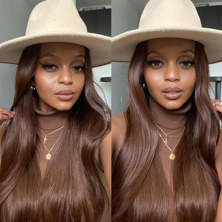 Dark Brown Lace Front Wigs Transparent Lace #4 Colored Human Hair Wigs-Amanda Hair - Image 6