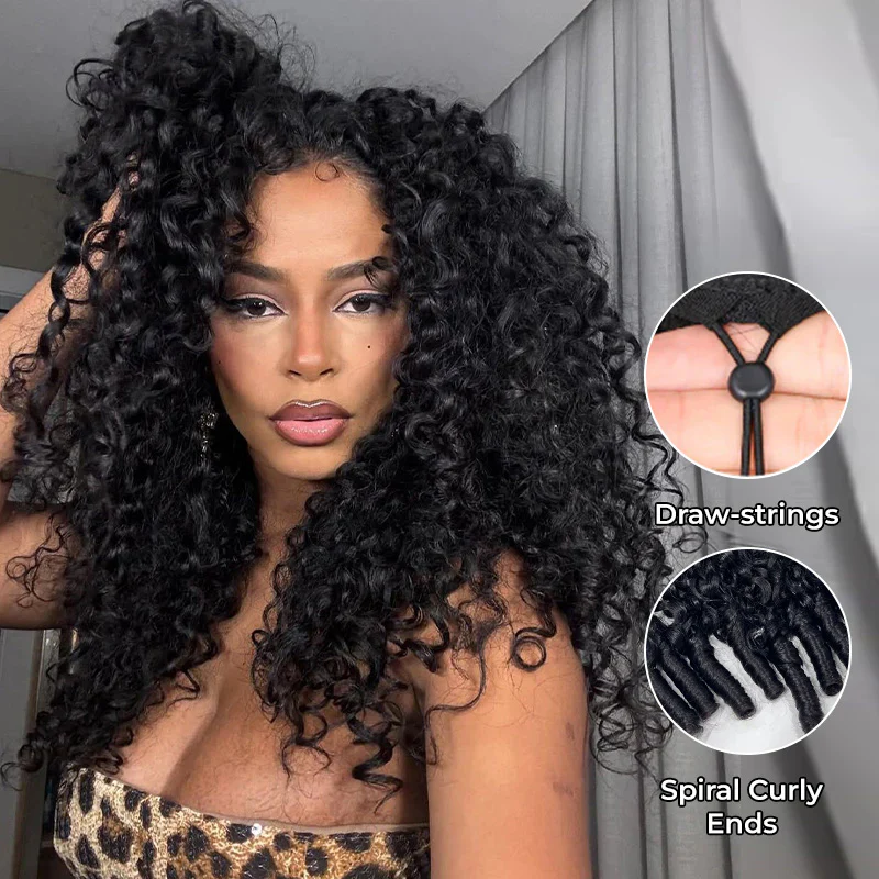 Hottest Burmese Curly Spiral Curls End Glueless Flexible Fit Drawstring Lace Wig Black Friday Flash Sale - Image 4
