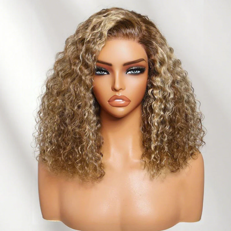 Honey Blonde Highlight Short Bob Wig Water Wave Colored Pre Everything Glueless Lace Front Wig Flash Sale - Image 7