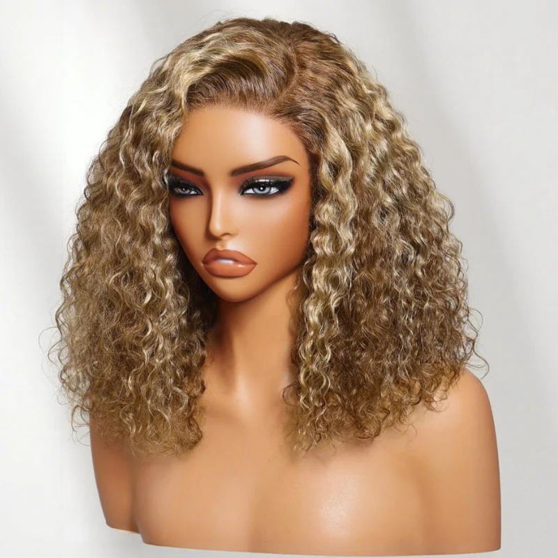 Honey Blonde Highlight Short Bob Wig Water Wave Colored Pre Everything Glueless Lace Front Wig Flash Sale - Image 8