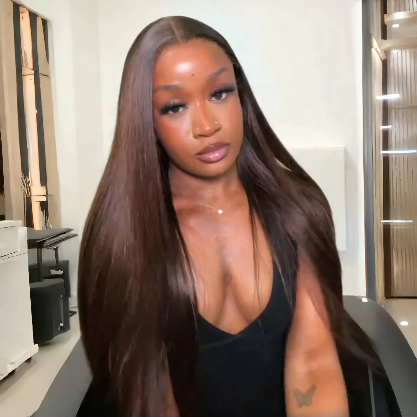 Buy 1 Get 1 Free Chocolate Brown Full Density Glueless 7x5 Lace Colored Straight/ Loose Wave Human Hair Wig - Image 5