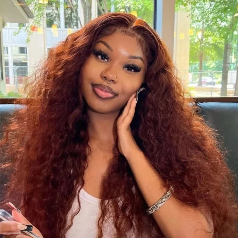 Glueless Water Wave Reddish Brown 7x5 Lace / 13x4 Lace Front Wigs Dark Auburn Colored Human Hair Wig-Amanda Hair - Image 3