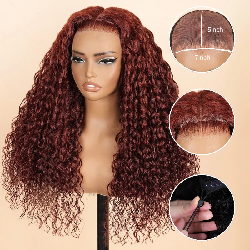 Glueless Water Wave Reddish Brown 7x5 Lace / 13x4 Lace Front Wigs Dark Auburn Colored Human Hair Wig-Amanda Hair - Image 5
