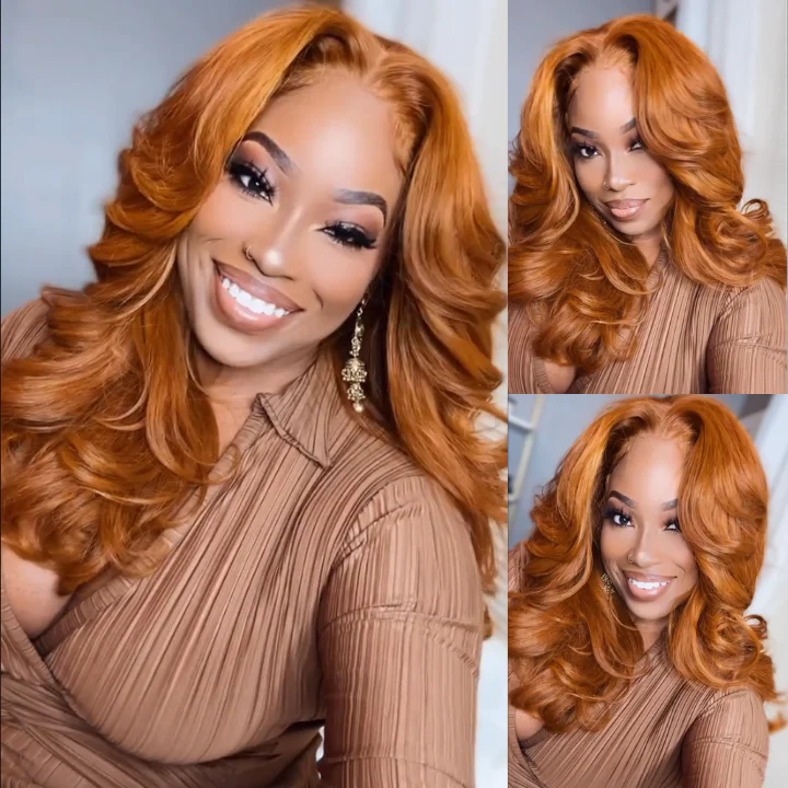 Ginger Brown Loose Wave 13*4 Lace Wigs Lace Front Wigs Human Hair Undetectable Transparent Lace Color Wigs - Image 2