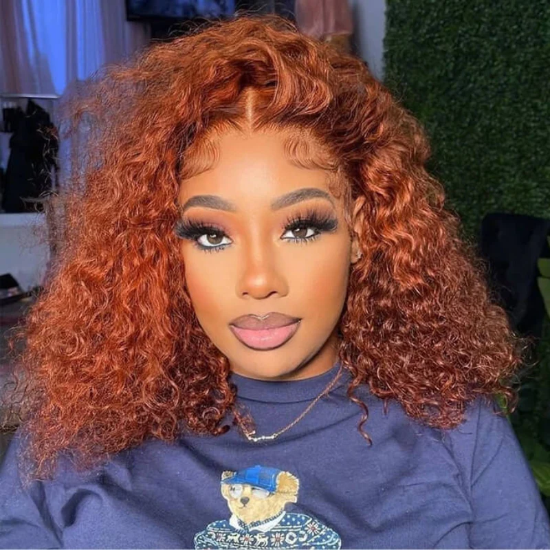 Ginger Orange Color Pixie Curly Glueless Transparent Lace Front Wigs Pre Everything Bob Wigs Human Hair -Amanda Hair