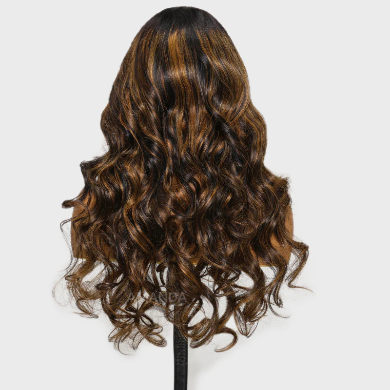 300% Density Glueless 3D Body Wave Highlight Balayage Brown 13x4 Transparent HD Full Lace Put On And Go Human Hair Wig - Image 8
