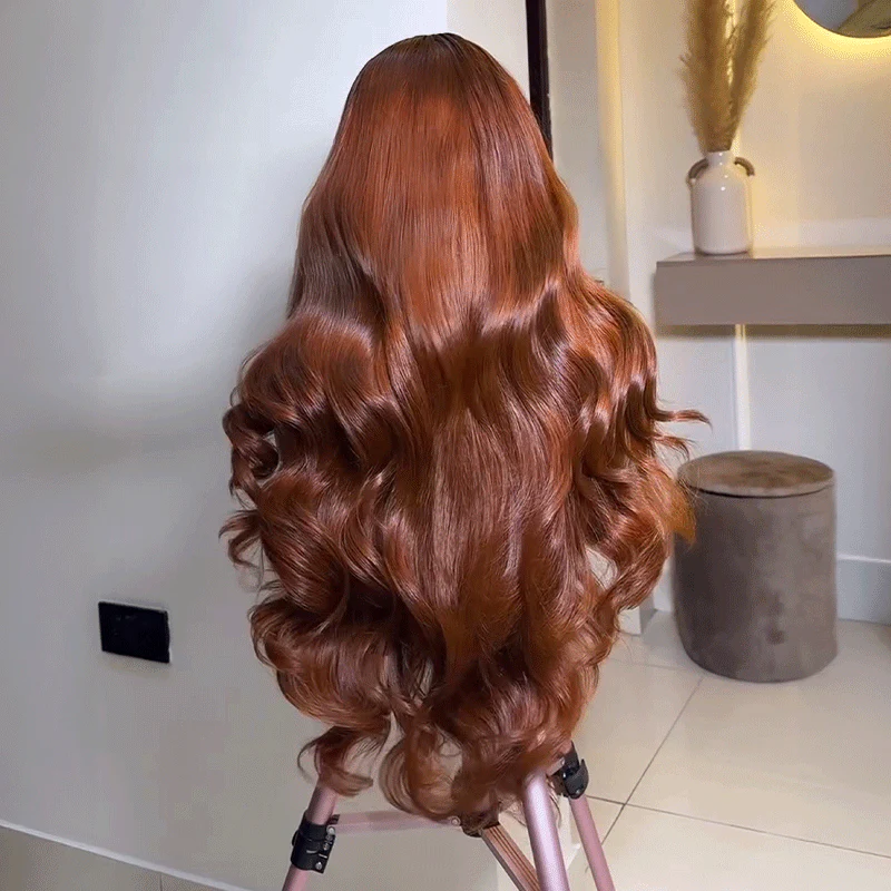 Glueless Lace Copper Brown Color Body Wave Wig Clear 13x4 Full Lace Frontal Wig Human Hair - Amanda Hair - Image 4