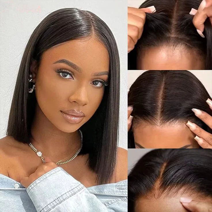 $9.9 for a Wig| Glueless Short Straight 6x4 Lace Closure Bob Wig Wear Go Lace Wig Flash Sale - Image 3