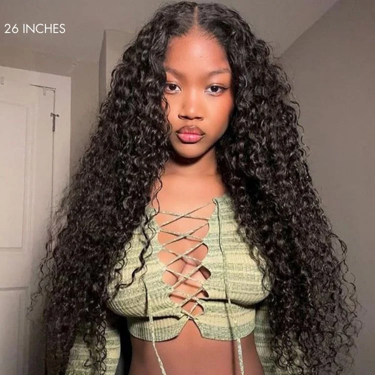 Glueless Water Wave & Curly Natural Black Bouncy 13x4 Lace Frontal Transprent Lace Wig Beginner Friendly - Image 10