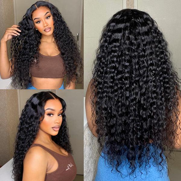 Glueless Water Wave & Curly Natural Black Bouncy 13x4 Lace Frontal Transprent Lace Wig Beginner Friendly - Image 9
