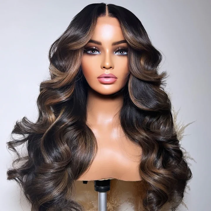 Highlight Brown Colored Loose Wave Glueless 13x4 Full Lace Front Wigs Human Hair - Amanda Hair