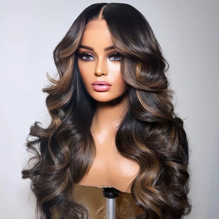 Highlight Brown Colored Loose Wave Glueless 13x4 Full Lace Front Wigs Human Hair - Amanda Hair - Image 2