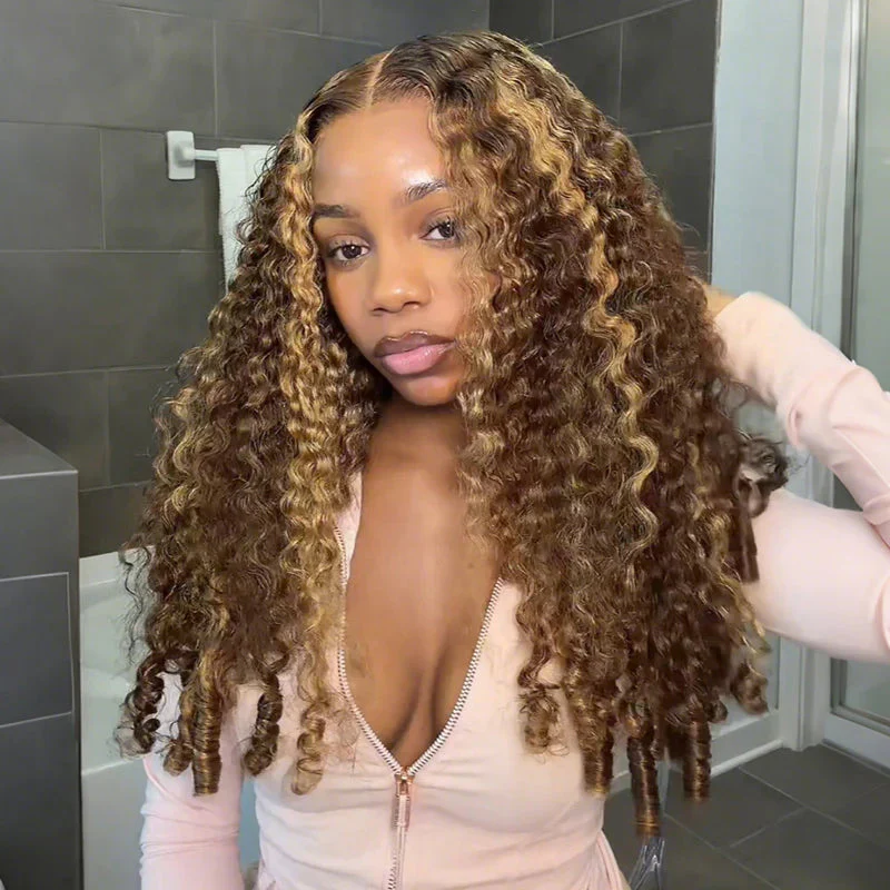 Amanda Luxury 7x5 Burmese Curly Brown Balayage Highlight Color Glueless HD Lace Human Hair Wig Flash Sale - Image 13