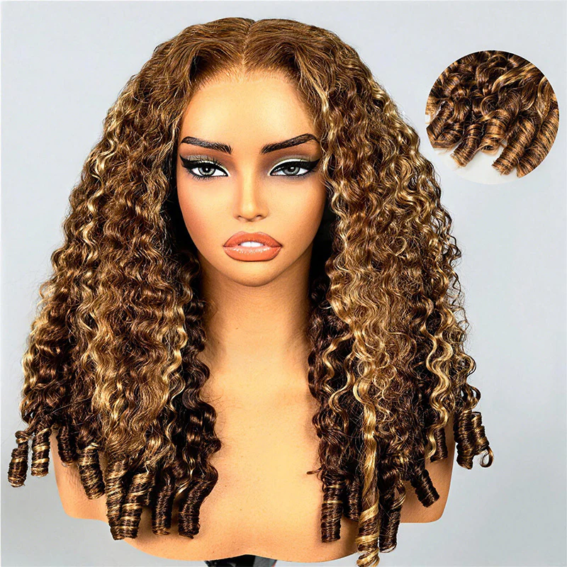 Amanda Luxury 7x5 Burmese Curly Brown Balayage Highlight Color Glueless HD Lace Human Hair Wig Flash Sale - Image 10