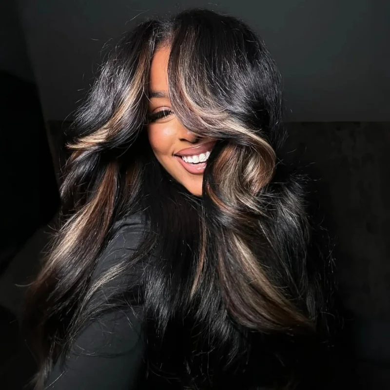 Glueless Clear Transparent Lace Frontal Wig Human Hair Highlight Brown Colored Body Wave Wig - Amanda Hair - Image 2