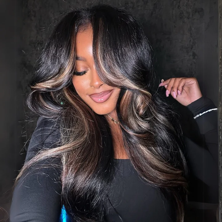 Glueless Clear Transparent Lace Frontal Wig Human Hair Highlight Brown Colored Body Wave Wig - Amanda Hair - Image 3
