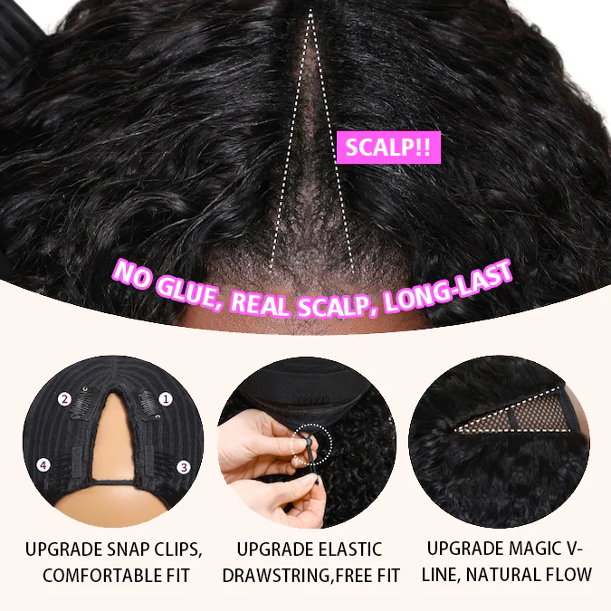 V Part Ombre Highlights Brown Water Wave Wig Hand-woven Invisible Drawstring Glue-free 100% Human Hair Beginner-friendly Flash Sale - Amanda Hair - Image 10